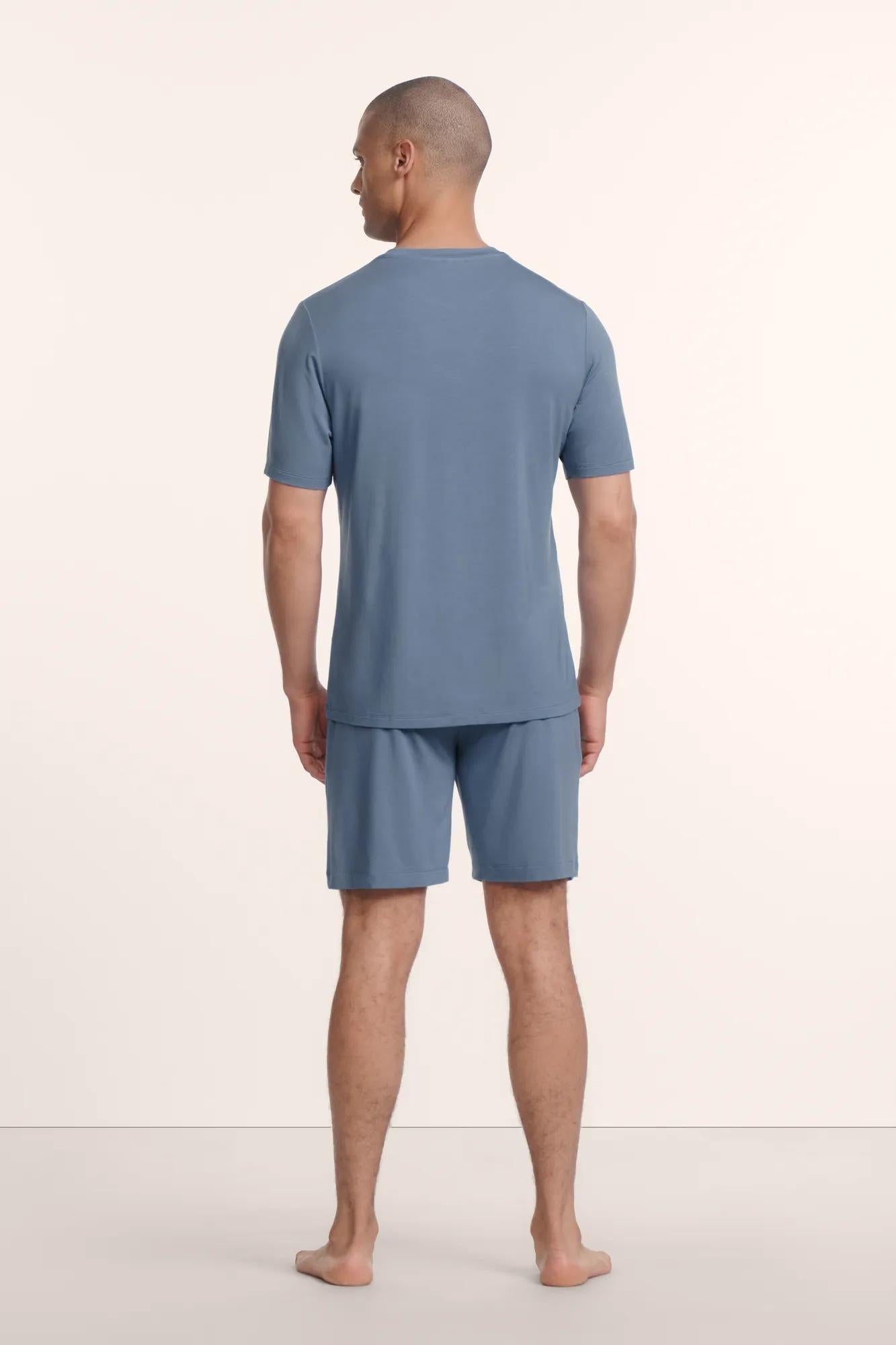 Model is wearing Henry TENCEL™ Modal Short PJ Set in Slate Blue