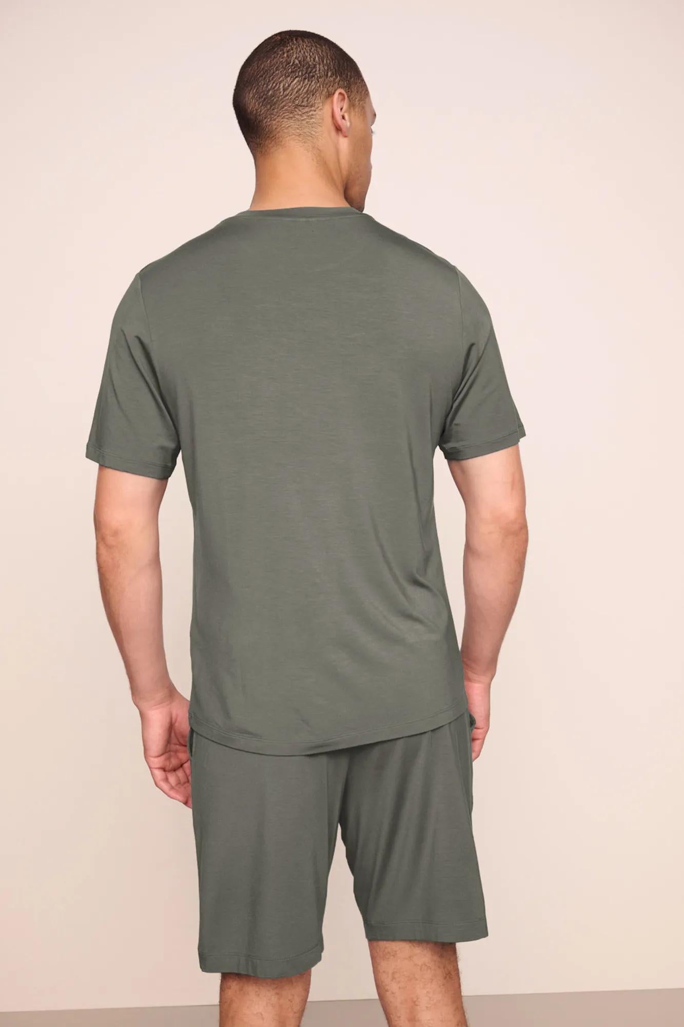 Model is wearing Henry TENCEL™ Modal Short PJ Set  in Smokey Olive