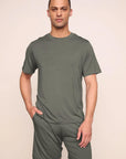 Model is wearing Henry TENCEL™ Modal Short PJ Set  in Smokey Olive