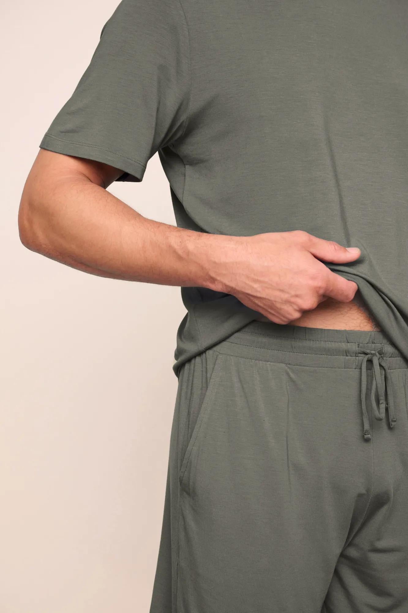 Model is wearing Henry TENCEL™ Modal Short PJ Set  in Smokey Olive