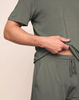 Model is wearing Henry TENCEL™ Modal Short PJ Set  in Smokey Olive