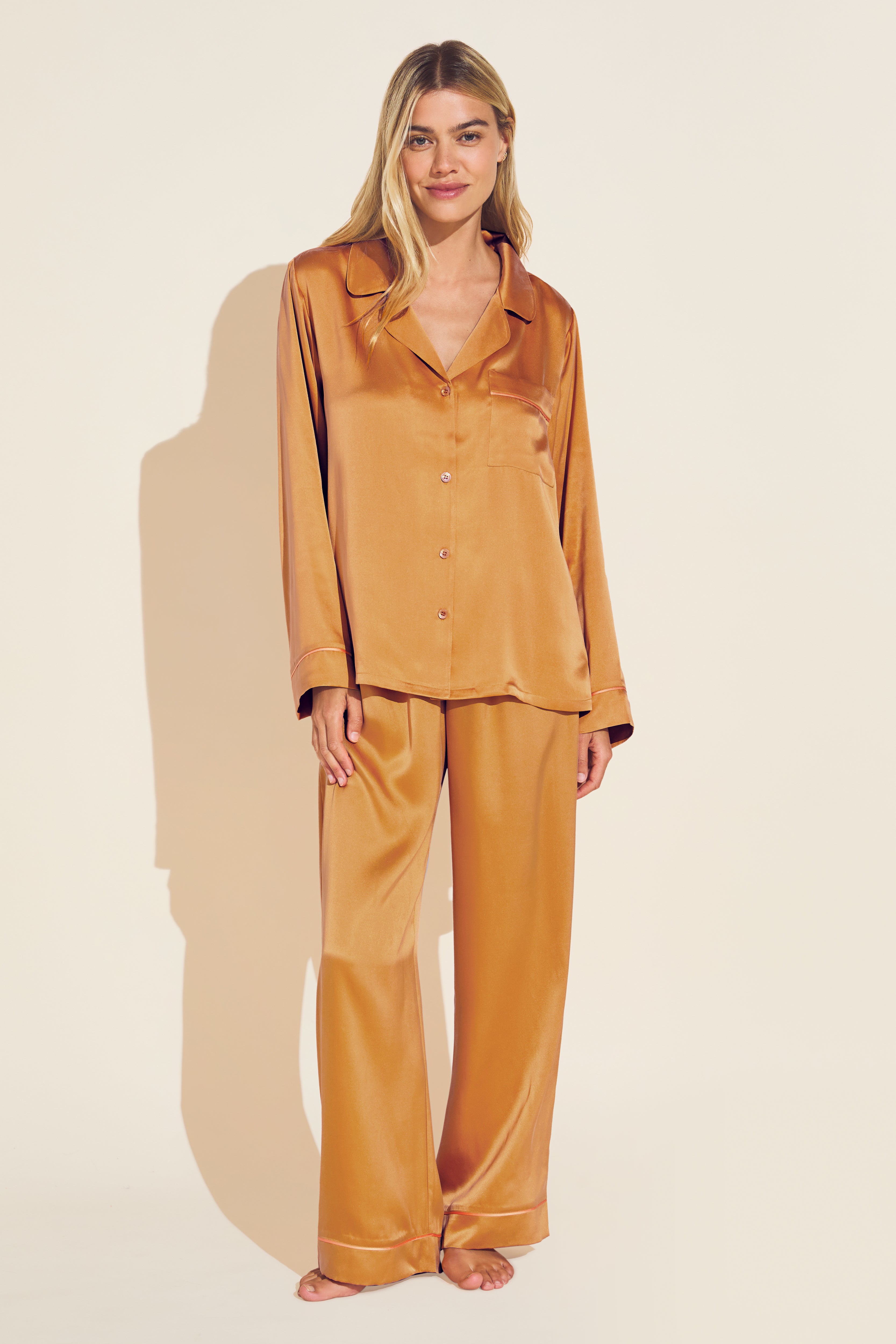 Inez Washable Silk Printed Short PJ Set - Blossom Bright Orange