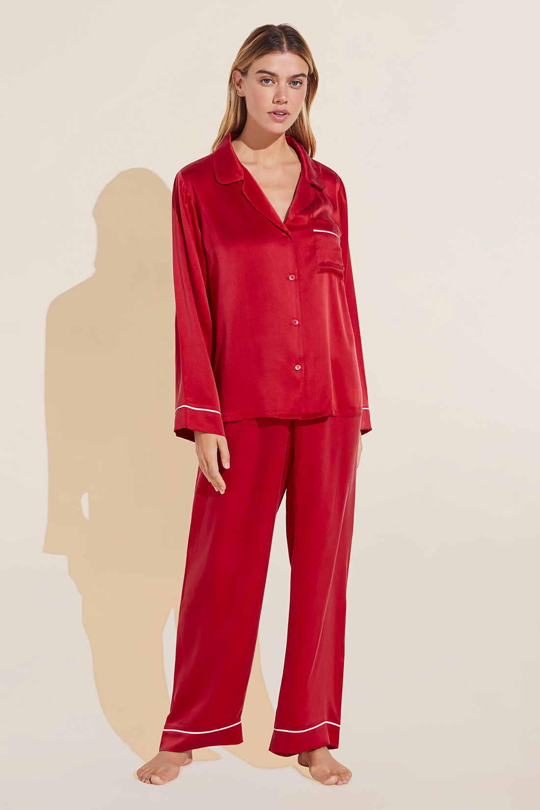 Women's Red Bralette Pyjamas Set Satin