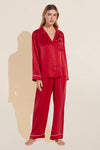 Inez Washable Silk Long PJ Set - Haute Red/Ivory