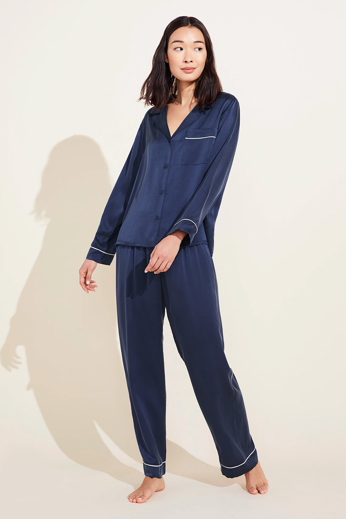 Women's Navy Leopard Washable Silk Pajamas – Abroad Modern