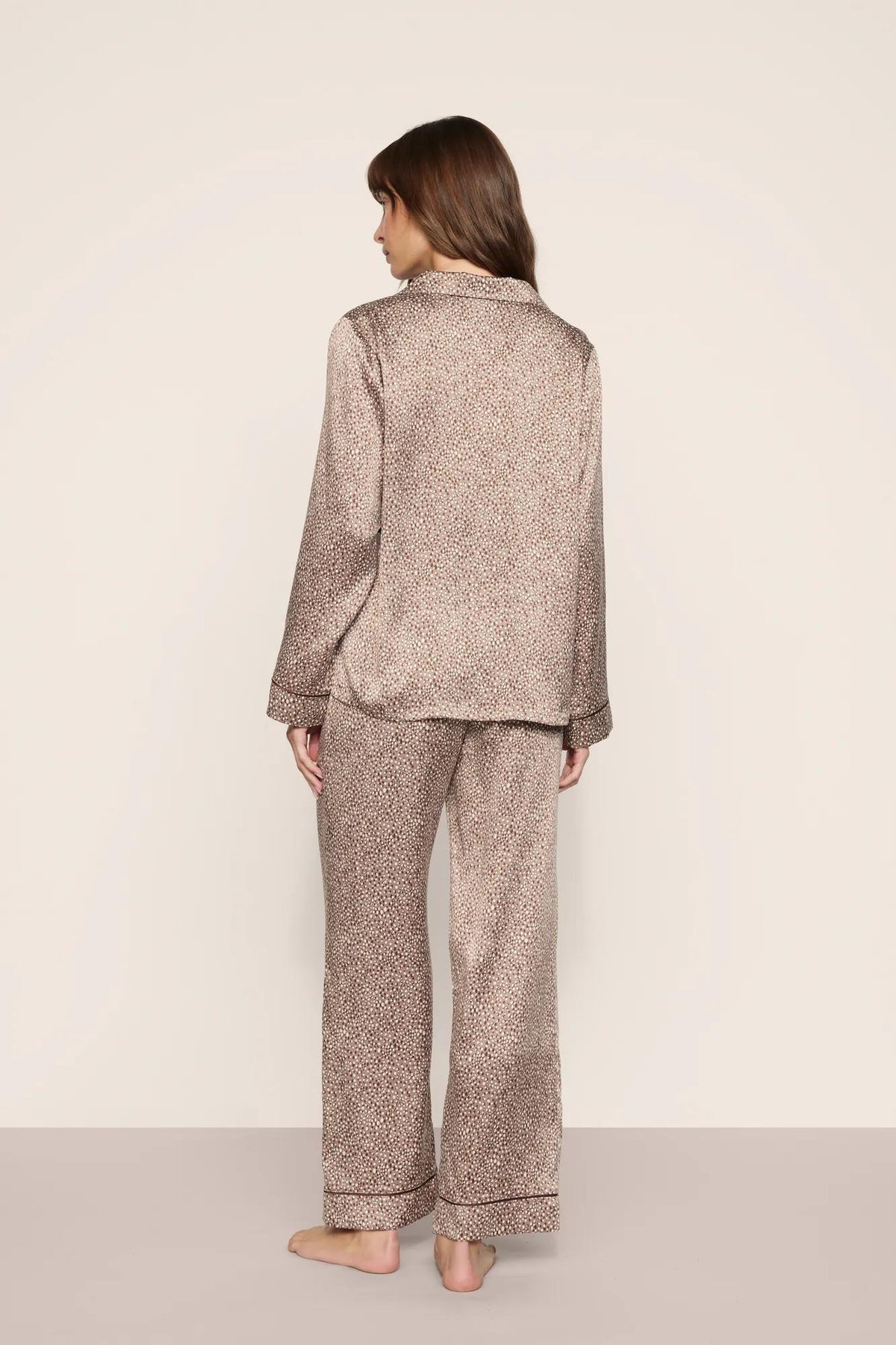Inez Washable Silk Printed Long PJ Set in Animal Instinct, lifestyle image