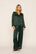 Model is wearing Inez Washable Silk Printed Long PJ Set in Dot Pine/Ivory