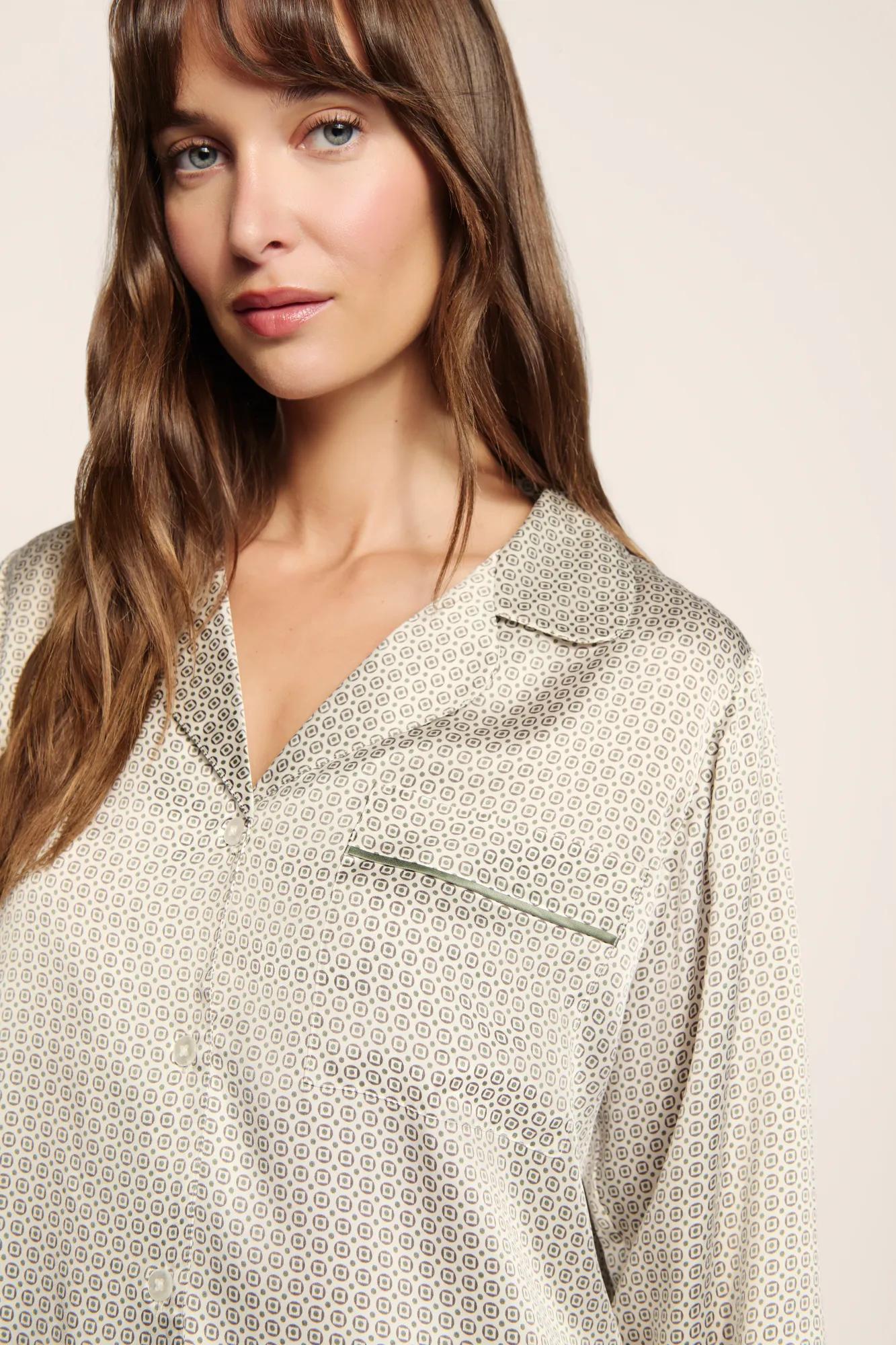 Inez Washable Silk Printed Long PJ Set