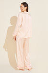 Inez Washable Silk Printed Long PJ Set - Marble Rose Cloud/Italian Rose