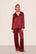 Model is wearing Inez Washable Silk Printed Long PJ Set in Simple Plaid Merlot/Ivory
