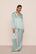Model is wearing Inez Washable Silk Printed Long PJ Set  in Seashell Blue Lagoon/Blue Lago