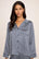 Model is wearing Inez Washable Silk Printed Long PJ Set in Starry Night Navy/Navy