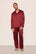 Model is wearing Charles Washable Silk Printed Long PJ Set in Simple Plaid Merlot/Ivory