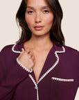 Model is wearing Frida TENCEL™ Modal Long PJ Set  in Plum/Ivory