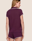 Model is wearing Frida TENCEL™ Modal Shortie Short PJ Set  in Plum/Ivory