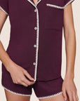 Model is wearing Frida TENCEL™ Modal Shortie Short PJ Set  in Plum/Ivory