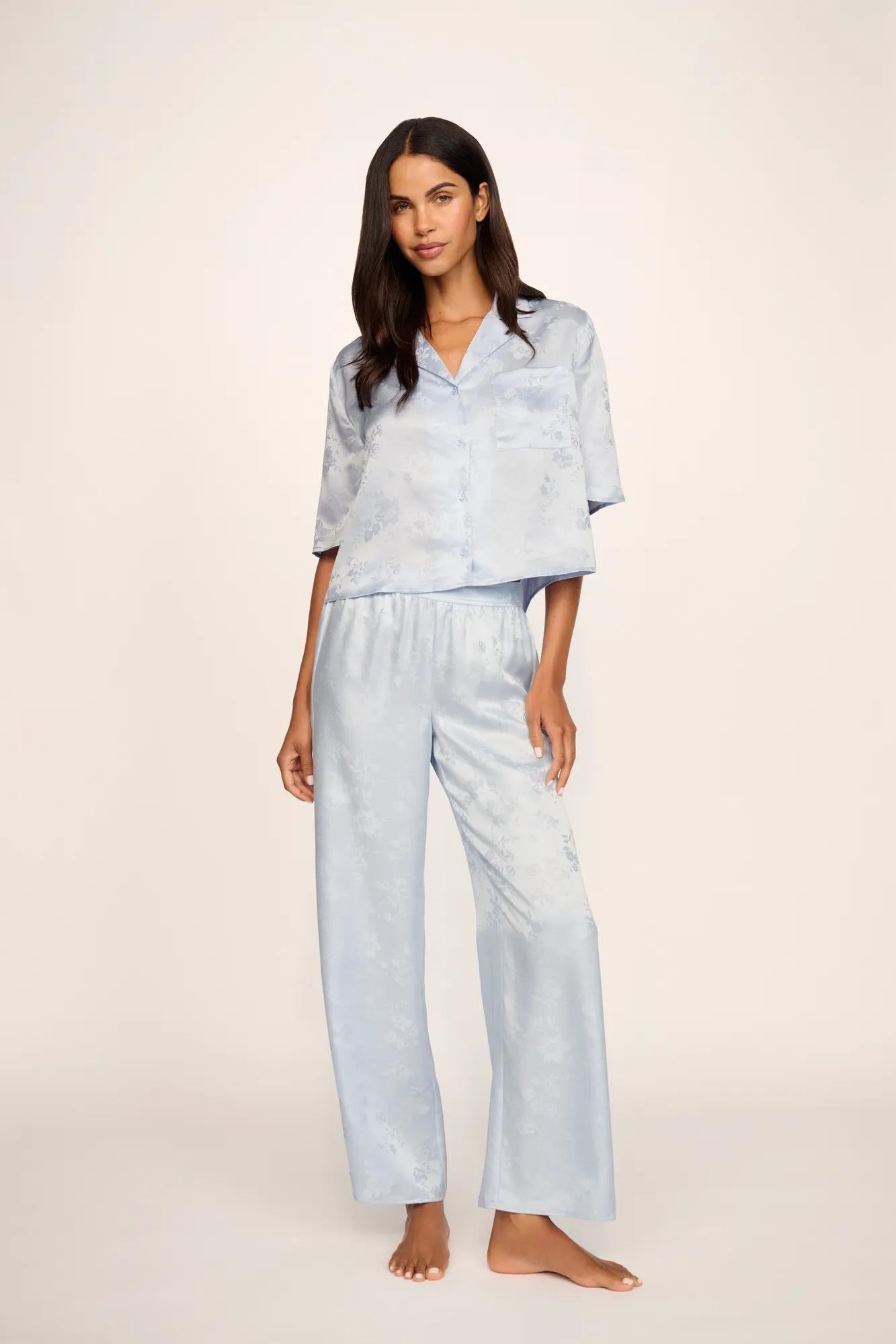 Eberjey by Elsa Hosk - Inez Washable Silk Jacquard Relaxed Wide Leg Pa