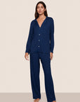 Model is wearing Gisele TENCEL™ Modal Rib Long PJ Set  in Navy