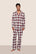 Model is wearing Men's Flannel Long PJ Set  in Tartan Plaid Ivory/Holly Red