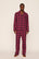 Model is wearing Flannel Men's Long PJ Set in Oxford Check Holly Red/Wildber