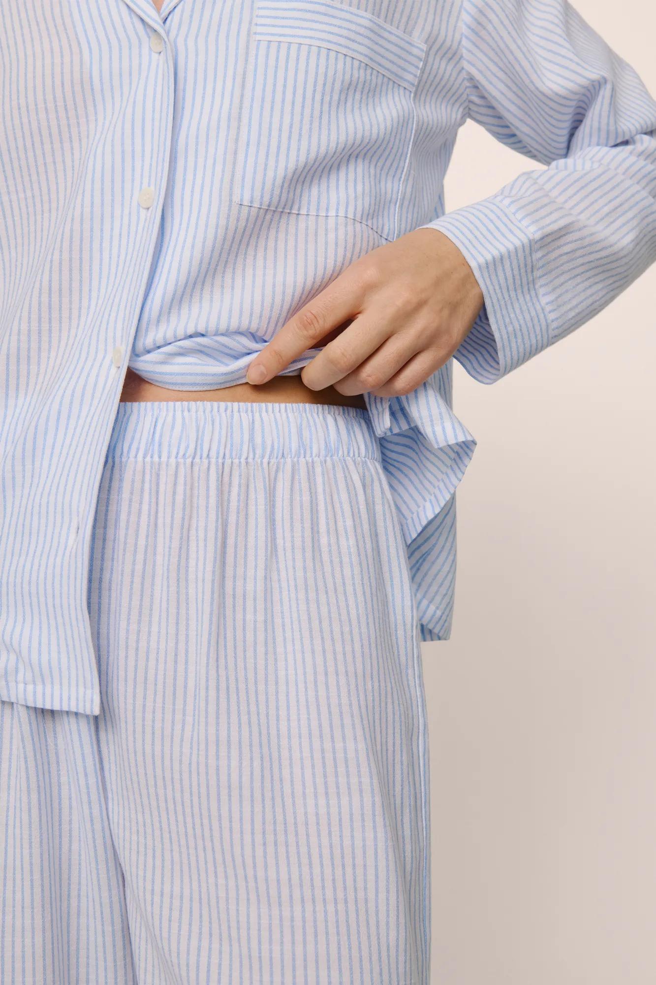 Model is wearing Nautico Long PJ Set in White/CornflowerBlue