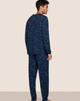 Model is wearing Henry Printed TENCEL™ Modal Long PJ Set  in Forest Pine Navy