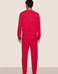 Model is wearing Henry Printed TENCEL™ Modal Long PJ Set  in Nutcracker Holly Red