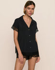 Model is wearing Malou TENCEL™ Modal Shortie Short PJ Set in Black