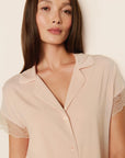 Model is wearing Malou TENCEL™ Modal Shortie Short PJ Set in Tea Rose
