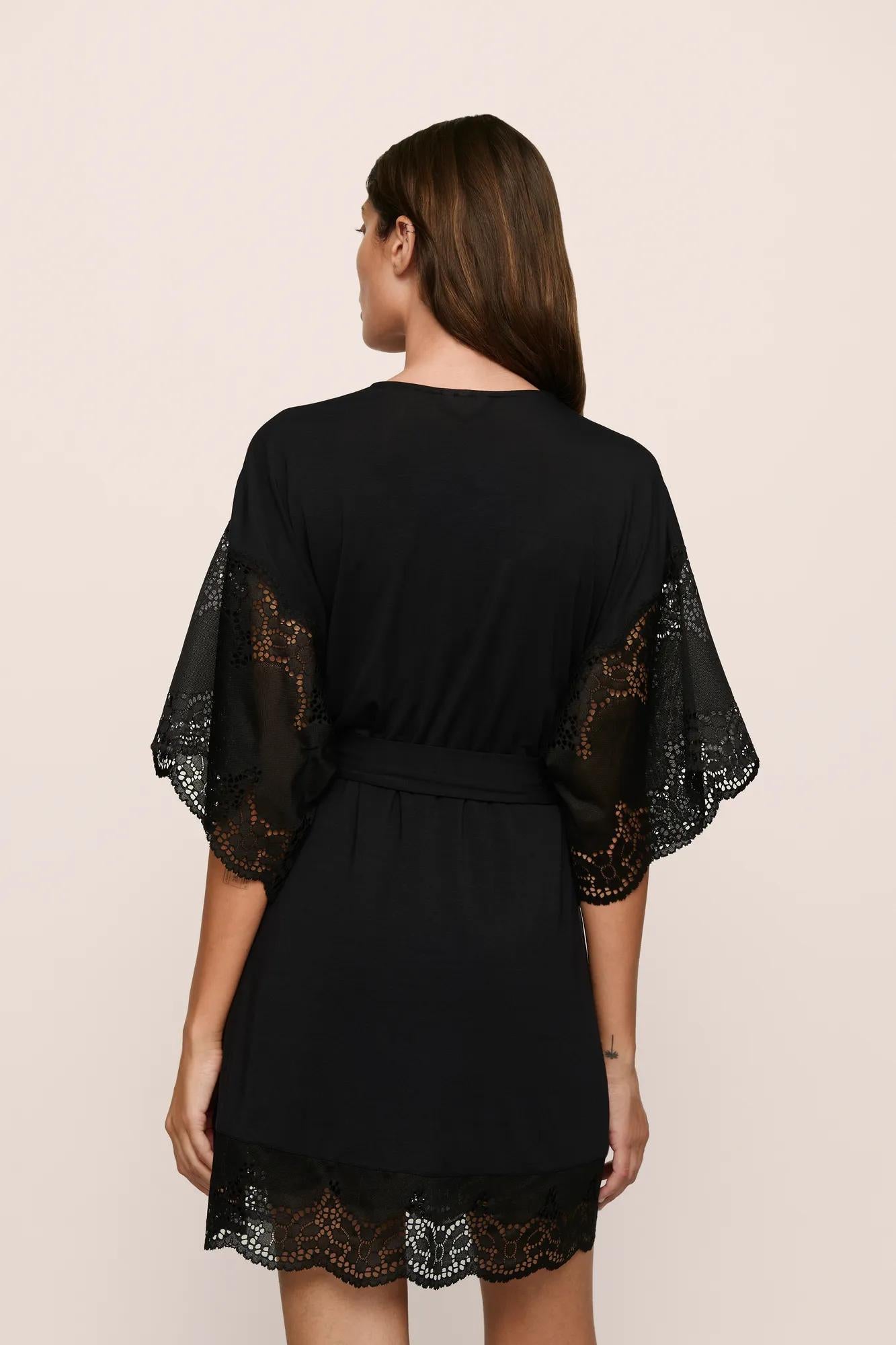 Model is wearing Beatrix TENCEL™ Modal Robe in Black