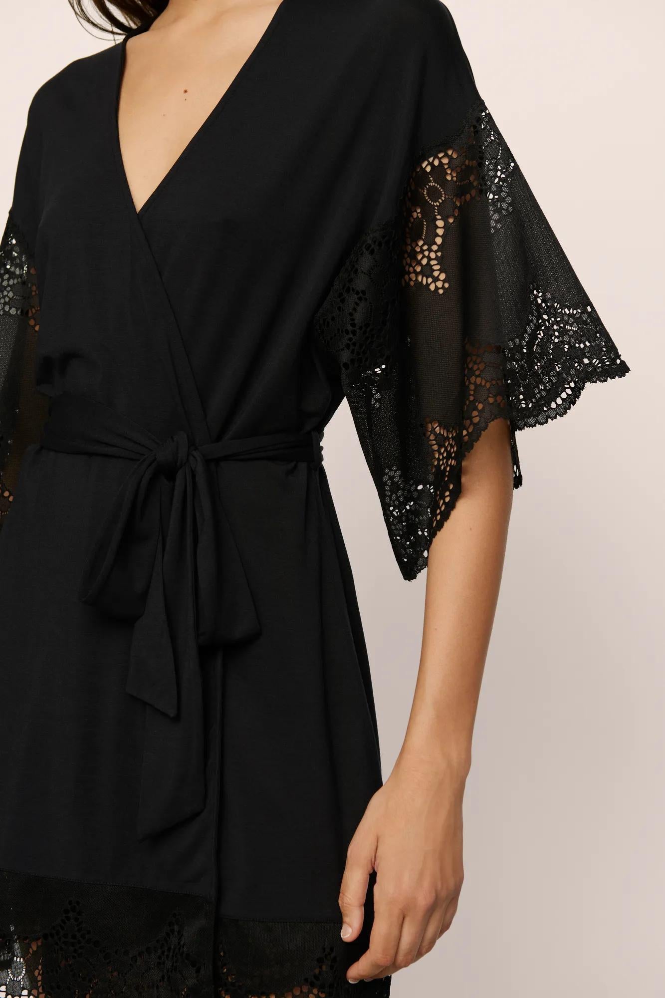Model is wearing Beatrix TENCEL™ Modal Robe in Black