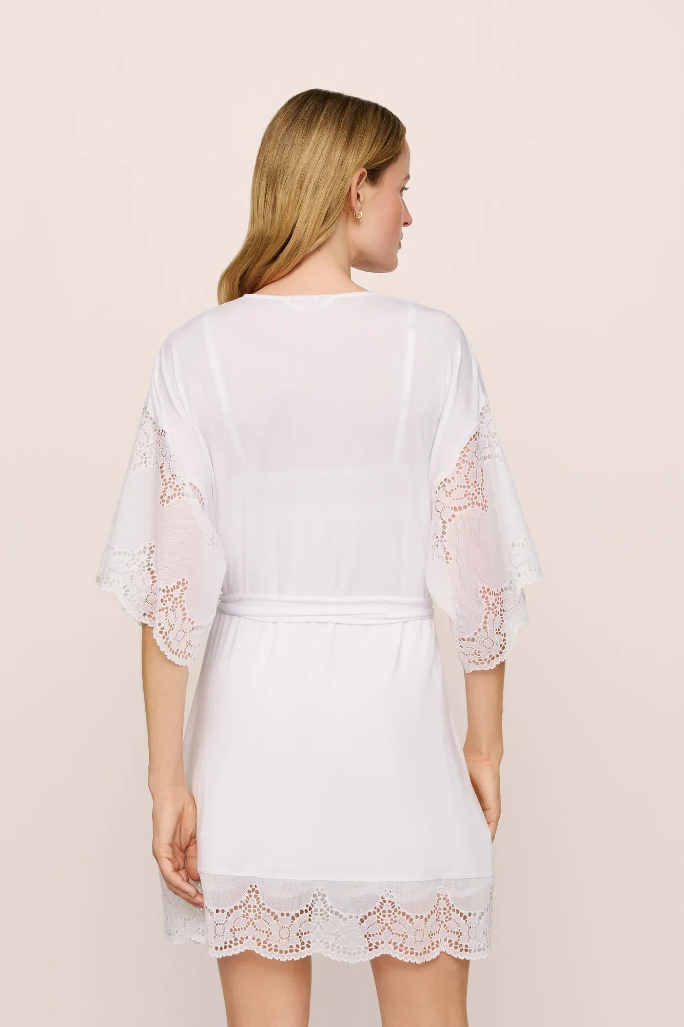 Model is wearing Beatrix TENCEL™ Modal Robe in White