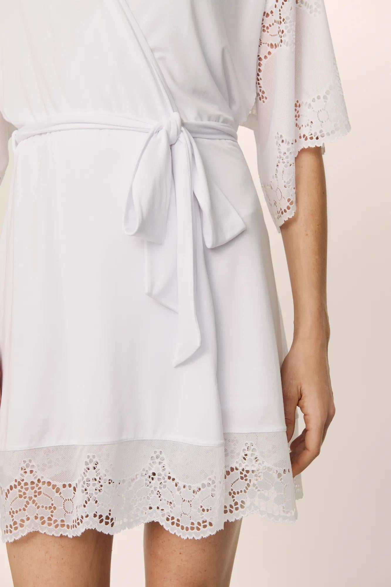 Model is wearing Beatrix TENCEL™ Modal Robe in White
