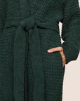 Model is wearing Recycled Boucle Robe  in Pine