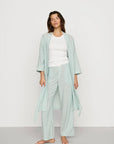 Model is wearing Nautico Midi Robe in Regatta Stripe Seagrass/White
