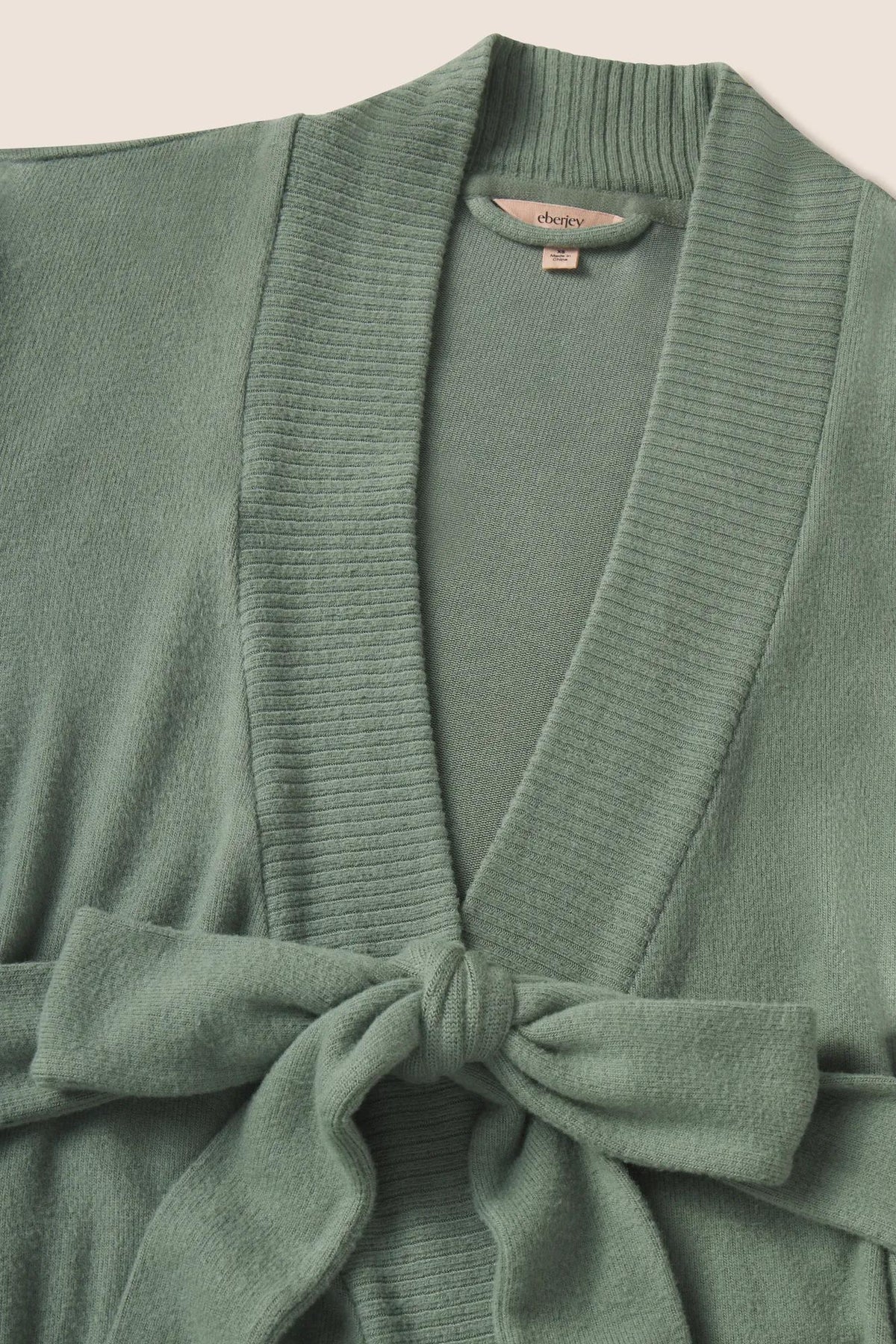 Model is wearing Cozy Time Robe in Desert Sage