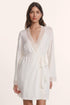 Model is wearing Lara TENCEL™ Modal Short Robe in Ivory
