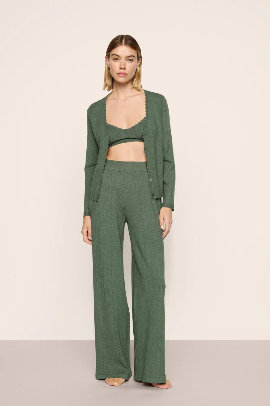 Pointelle Sweater Bralette in Desert Sage