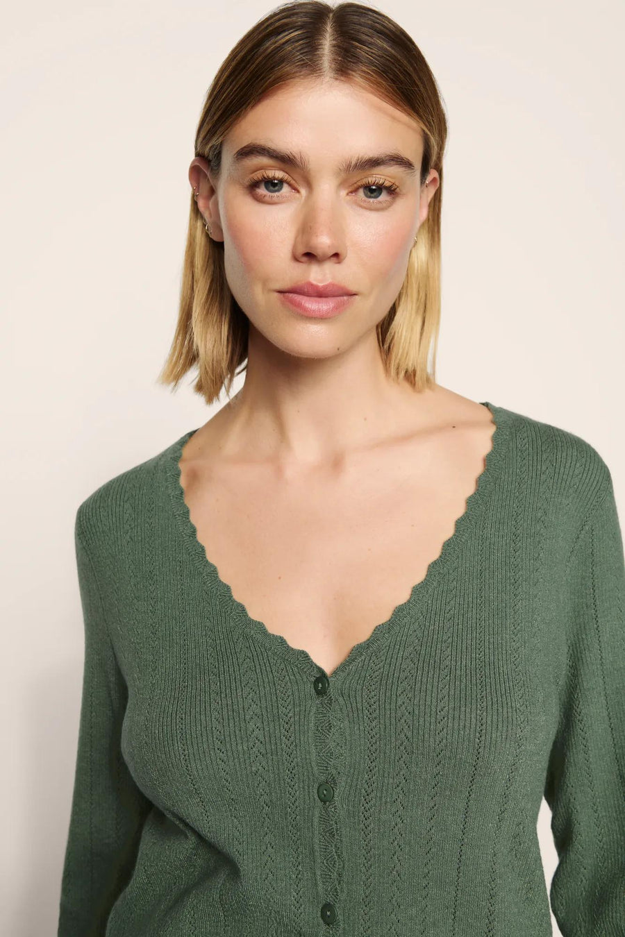 Pointelle Sweater Cardigan in Desert Sage