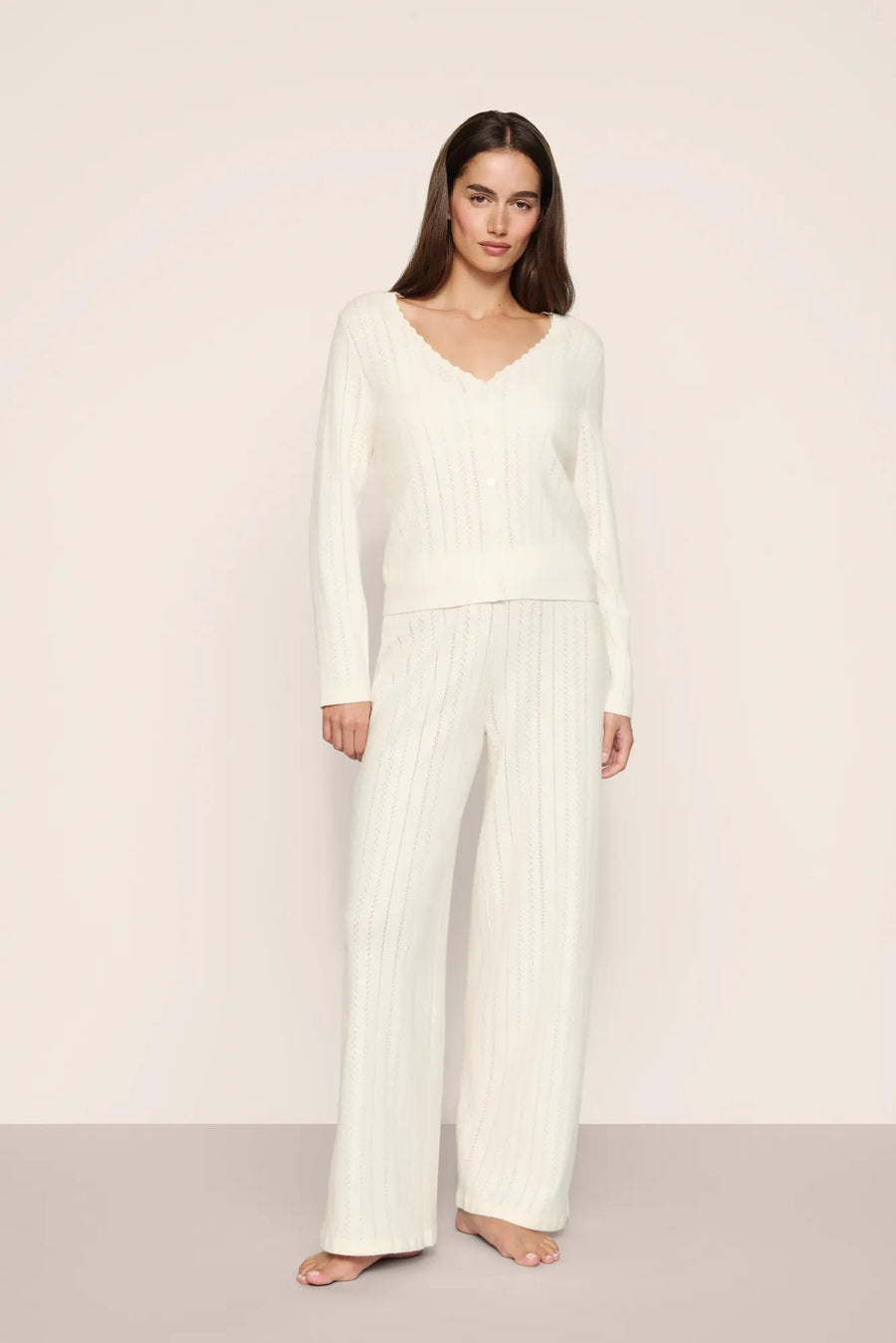 Pointelle Sweater Cardigan in Ivory