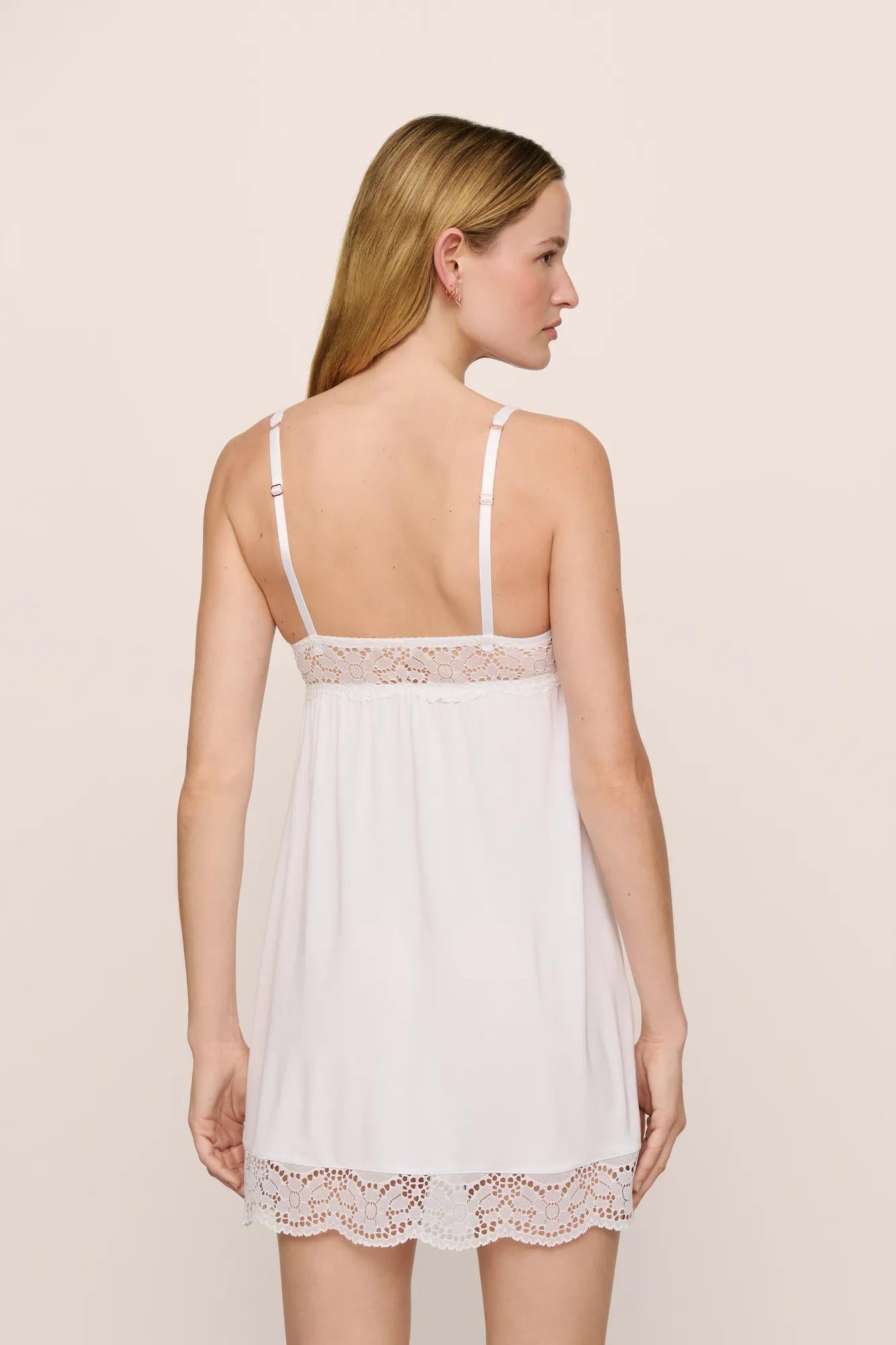Model is wearing Beatrix TENCEL™ Modal Slip in White