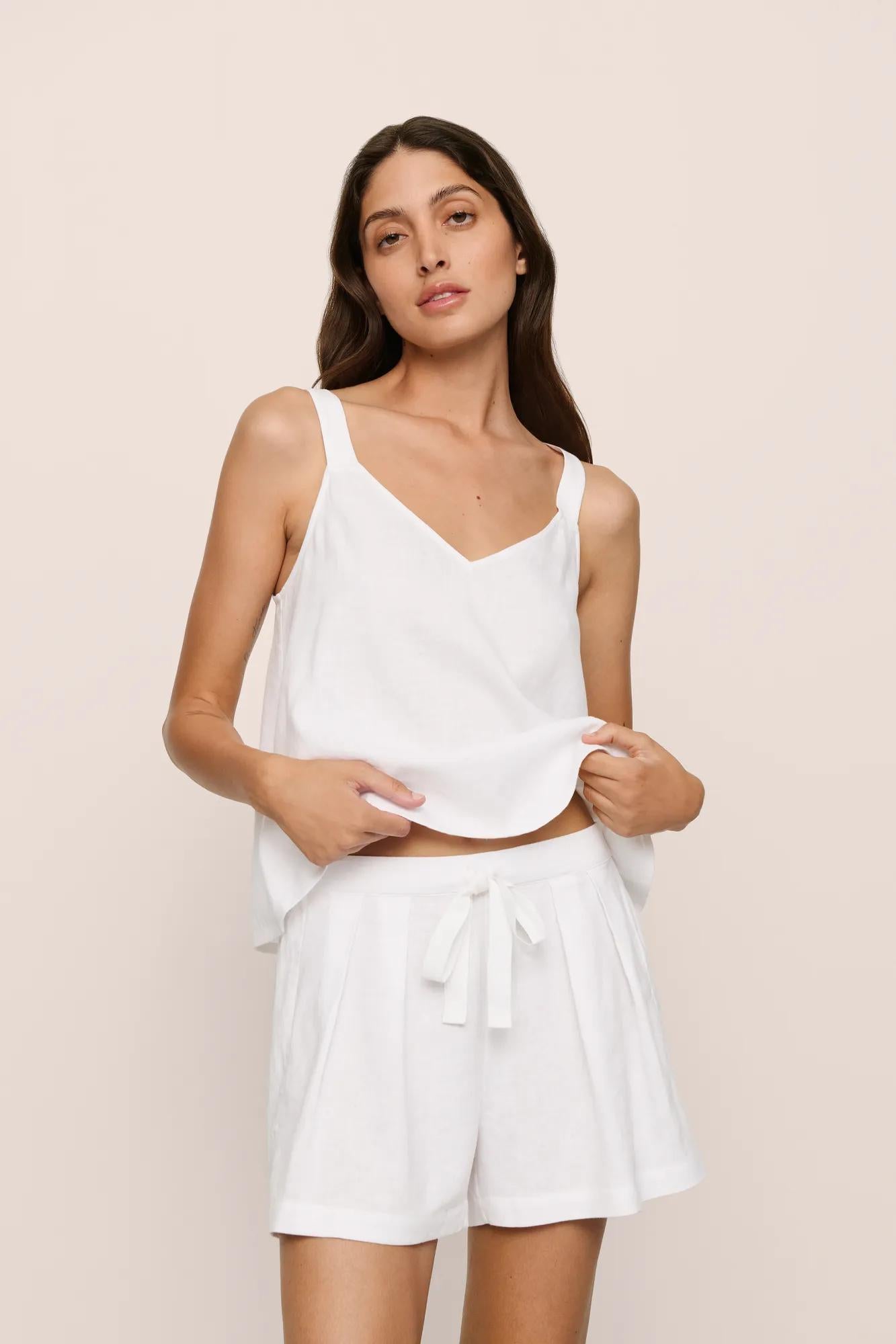Model is wearing Linen Blend Relaxed Short in White