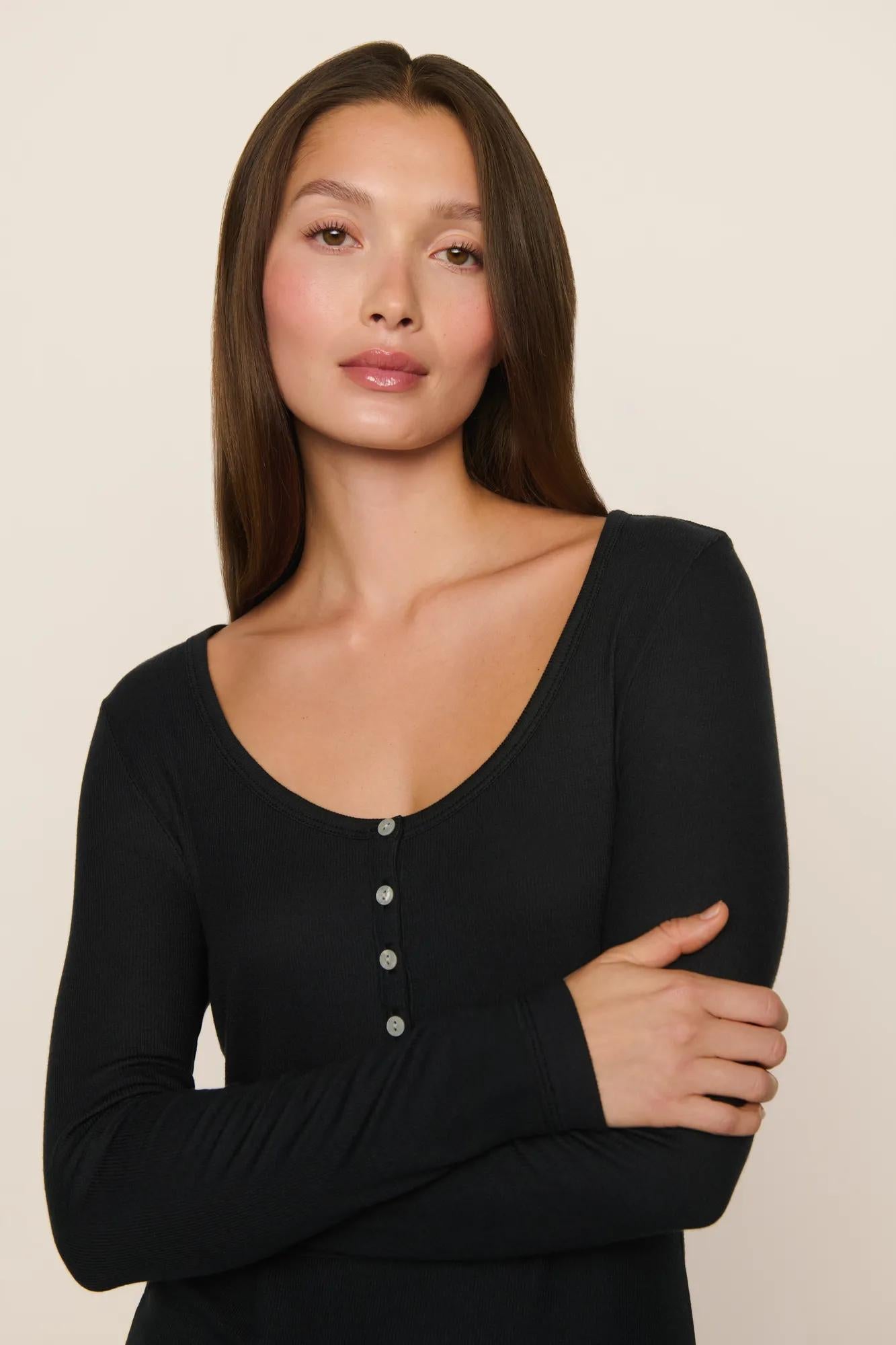 Dream Rib Long Sleeve Henley Tee – Eberjey