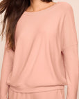 Model is wearing Softest Sweats Boat Neck Pullover  in  Velvet Pink
