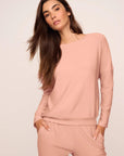 Model is wearing Softest Sweats Boat Neck Pullover  in  Velvet Pink