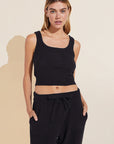 Model wears Recycled Boucle Cropped Tank in black.