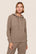 Model is wearing Recycled Boucle Hoodie  in Deep Taupe