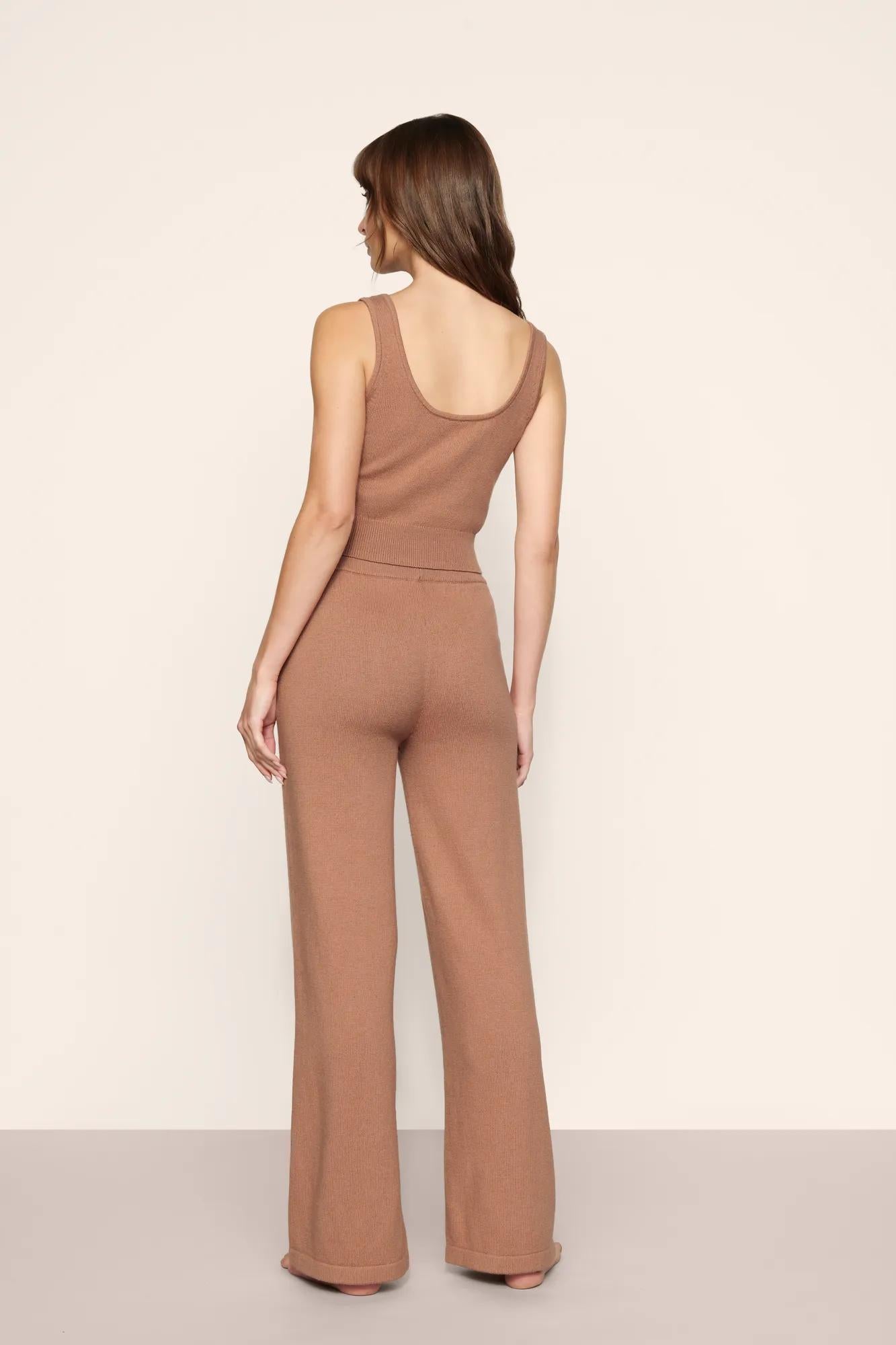 Model is wearing Recycled Sweater Pant  in  Hazelnut
