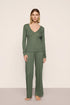 Model is wearing Pointelle V Neck Henley  in  Desert Sage