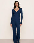 Model is wearing Pointelle Pant  in Navy
